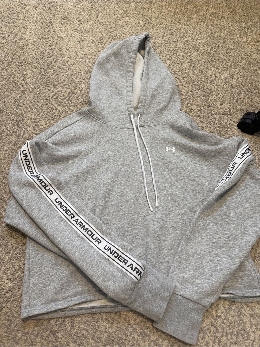 Under Armour Light Gray Pullover Hoodie with Branded Sleeve Tape